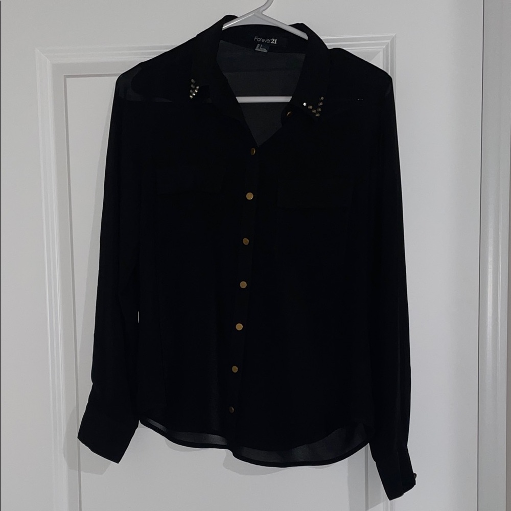 Forever 21 Black Button-Down with Gold Details